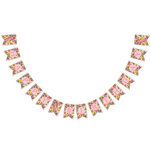 Cute Pink Floral birthday party pattern Bunting