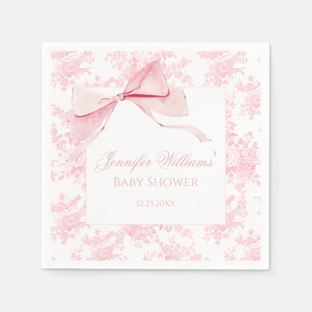 Cute Pink Floral Bow Coquette Baby Girl Shower Napkin (Front)