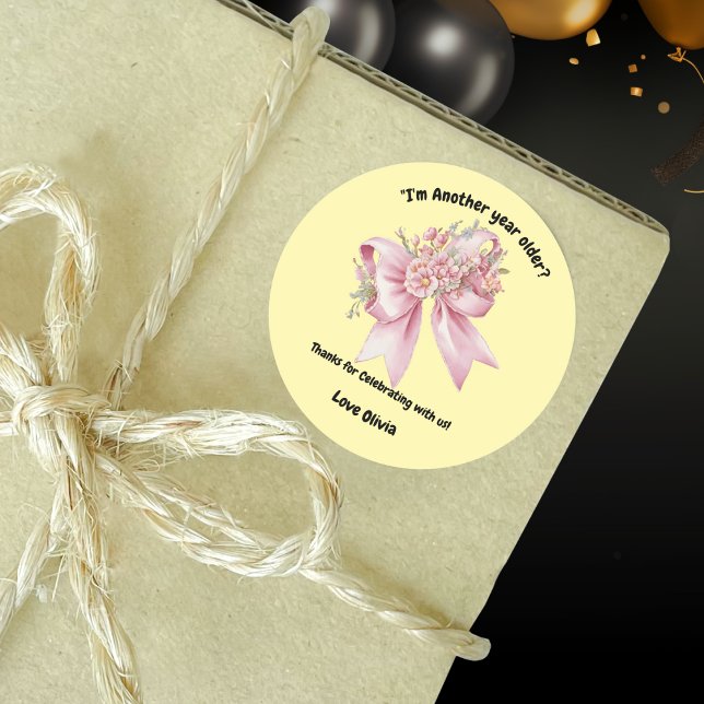 Cute Pink Floral Bow Girl Birthday  Classic Round Sticker (Creator Uploaded)