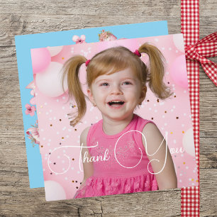 Cute Pink Floral Bow Girl Photo Birthday  Thank You Card