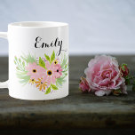 Cute Pink Floral Bridesmaid Gift Favor Idea Mug<br><div class="desc">Cute pink floral mug with custom name. Cute pink watercolor flowers. Lovely wedding favor idea for a flower girl or a stylish gift for bridesmaids. Personalize by replacing the sample name Emily with your name or a custom name that suits you.</div>