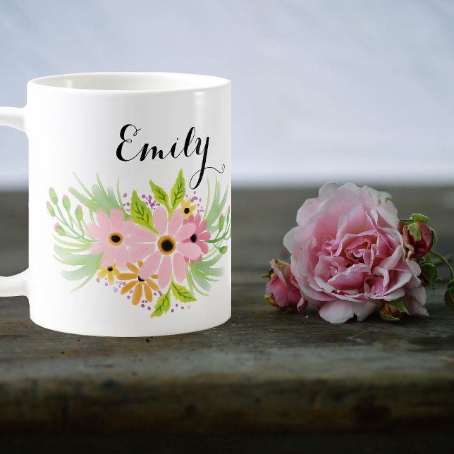 Cute Pink Floral Bridesmaid Gift Favor Idea Mug (Creator Uploaded)