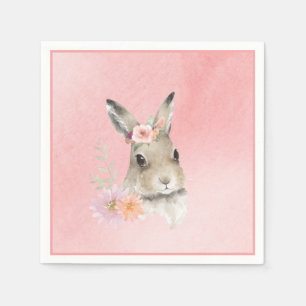 Cute Pink Floral Bunny Watercolor Baby Shower Napkin