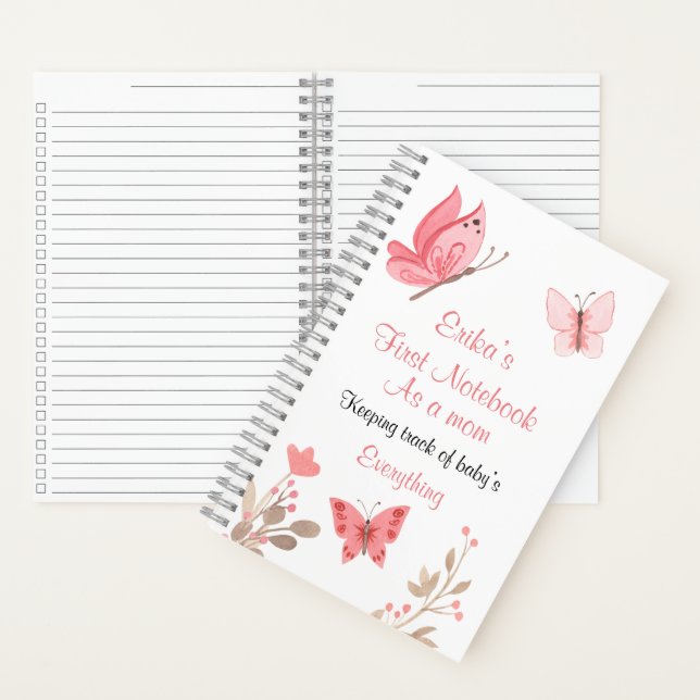 Cute Pink Floral Butterflies Keep Track of Baby Notebook (Inside)