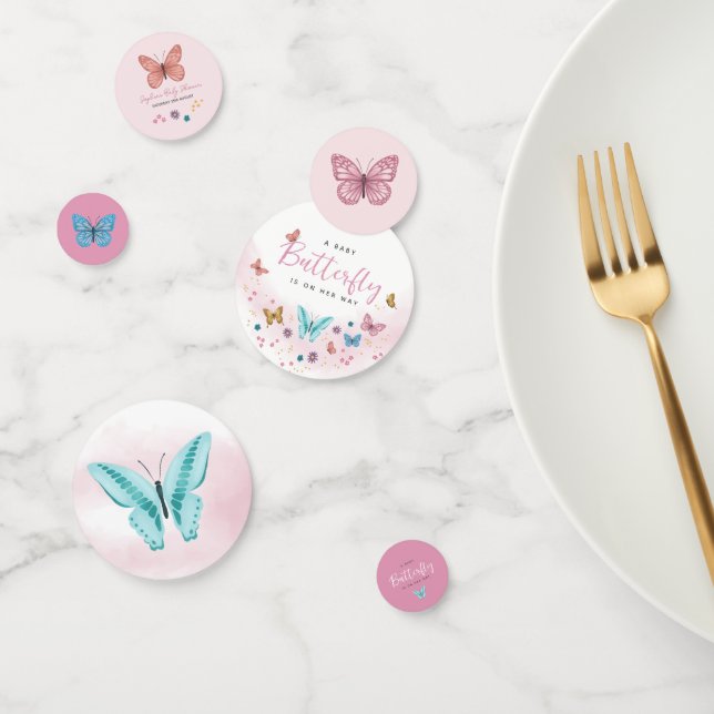 Cute Pink Floral Butterfly Girls Baby Shower Confetti (Group)