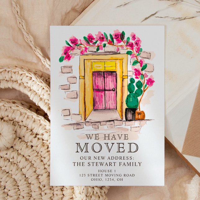 Cute pink floral cactus door new home moving announcement postcard (Creator Uploaded)