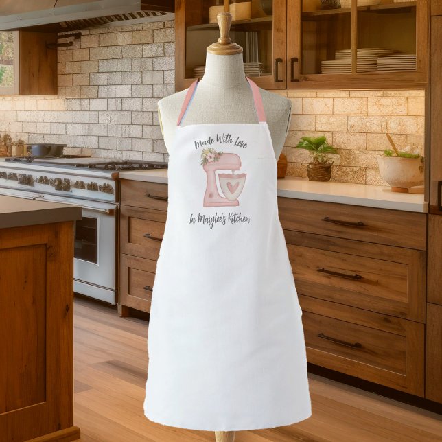 Cute Pink Floral Cake Mixer Apron (A cute pink floral mixer baking apron makes a great gift for a friend.)