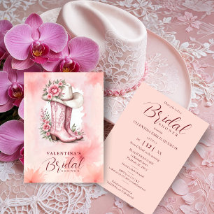 Cute Pink Floral Cowgirl Hat & Boots Bridal Shower Invitation