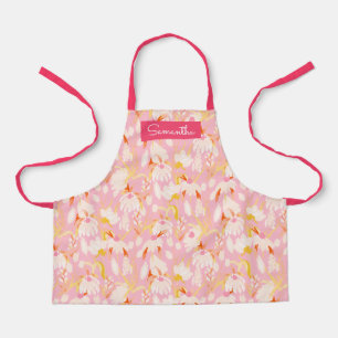 Cute Pink Floral Custom Name Girls Apron