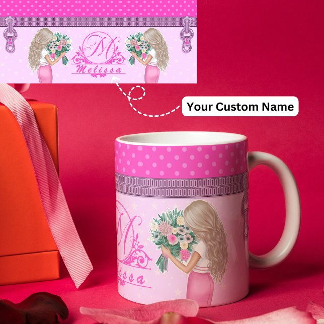 Cute pink floral design elegant monogrammed mug (Creator Uploaded)