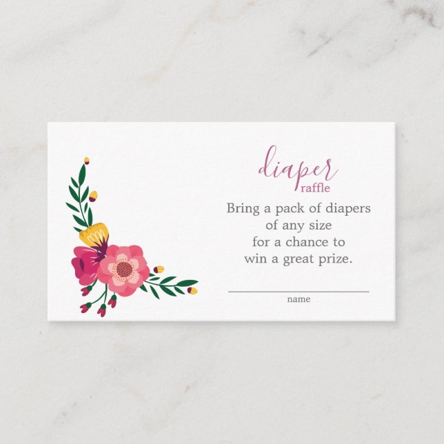 Cute Pink Floral Diaper Raffle Ticket Baby Shower Enclosure Card (Front)