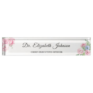 cute pink floral Dr PhD graduate any title CEO Nameplate