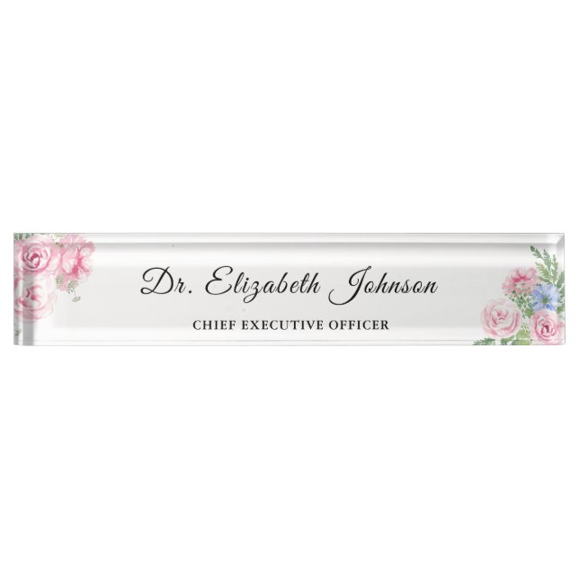 cute pink floral Dr PhD graduate any title CEO Nameplate (Front)