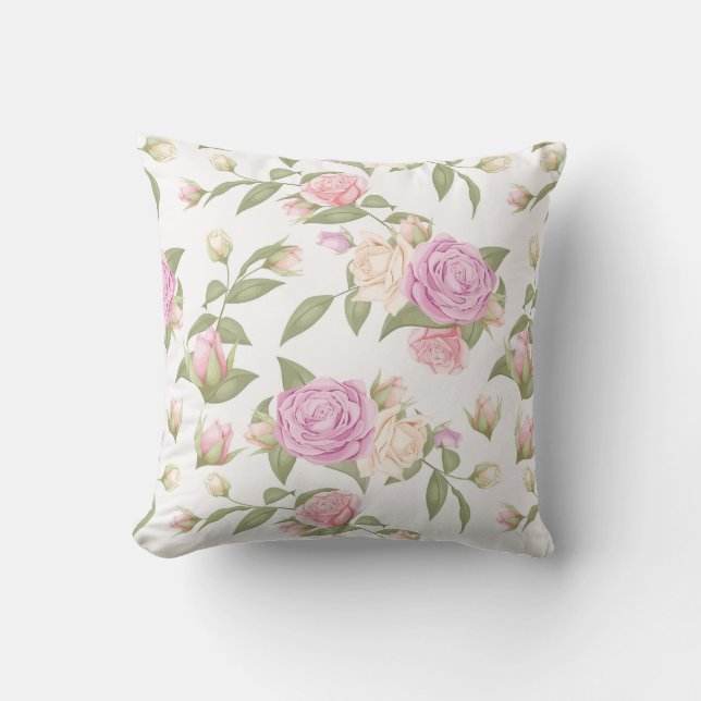 Cute Pink Floral Drawing Cushion (Front)