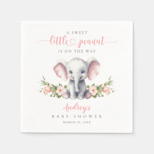 Cute Pink Floral Elephant Baby Girl Shower Napkin