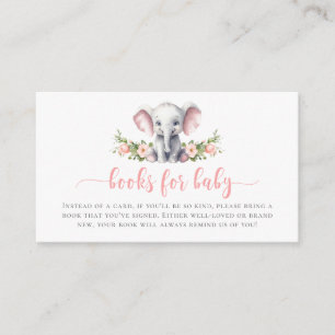 Cute Pink Floral Elephant Books For Baby Shower Enclosure Card