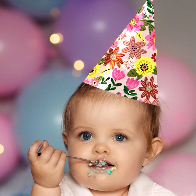 Cute Pink Floral Girl Birthday Party Party Hat (Cute Pink Floral Girl Birthday Party Party Hat)