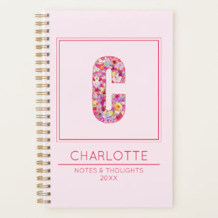 Cute Pink Floral Girly Monogrammed Letter C Planner
