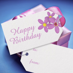 Cute Pink Floral Happy Birthday Gift Tags