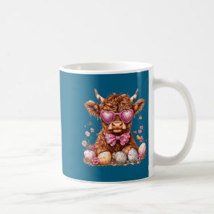 Cute pink floral highland cow coquette bow easter coffee mug