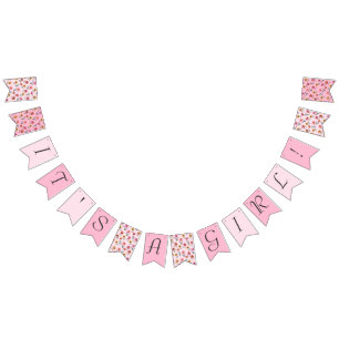 Cute Pink Floral It's a Girl Baby Shower Decor Bunting