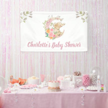 Cute Pink Floral Moon Girl Elephant Baby Shower