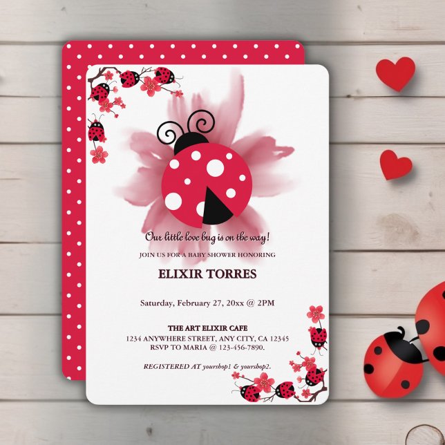 Cute Pink Floral Our Little Love Bug Baby Shower Invitation (Creator Uploaded)