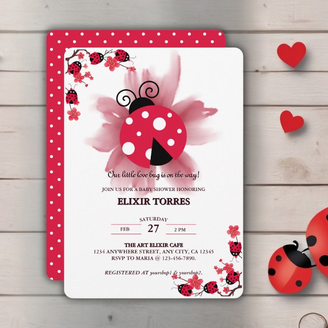 Cute Pink Floral Our Little Love Bug Baby Shower Invitation (Creator Uploaded)