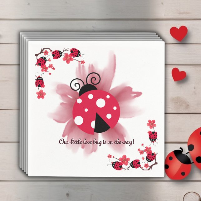Cute Pink Floral Our Little Love Bug Baby Shower Napkin (Creator Uploaded)