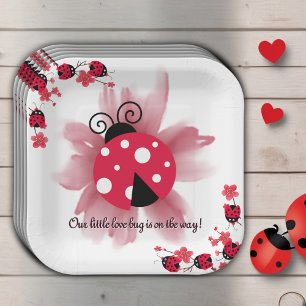 Cute Pink Floral Our Little Love Bug Baby Shower Paper Plate