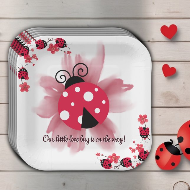 Cute Pink Floral Our Little Love Bug Baby Shower Paper Plate (Creator Uploaded)