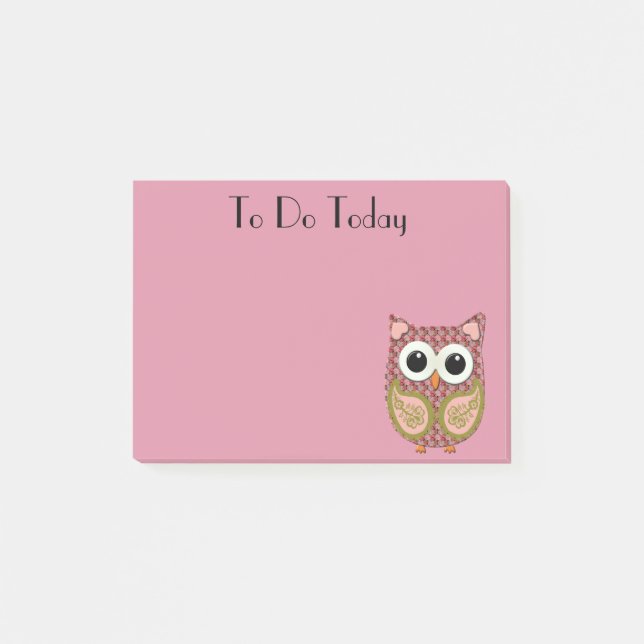 Cute Pink Floral Owl Post it Notes (Front)