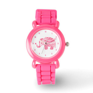 Cute Pink Floral Paisley Elephant Illustration Watch