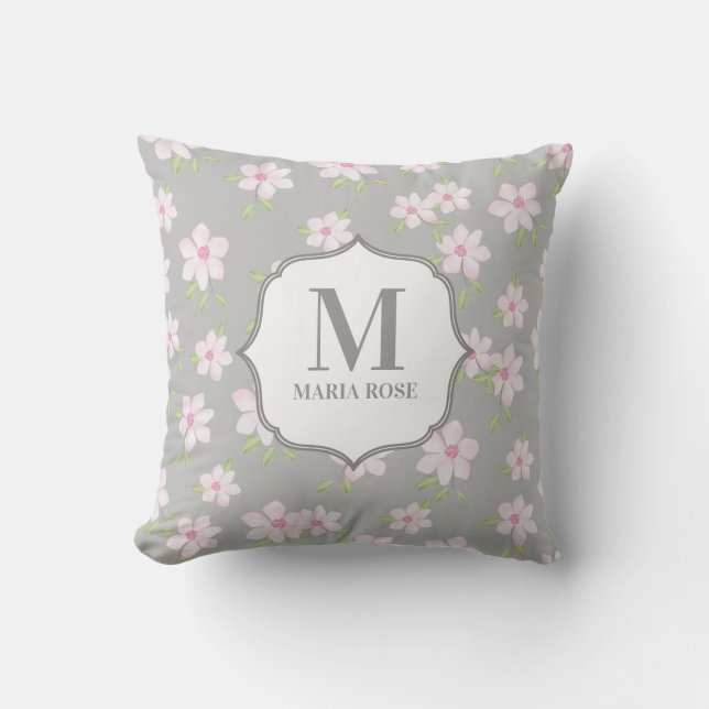 Cute Pink Floral Personalised  Cushion (Front)