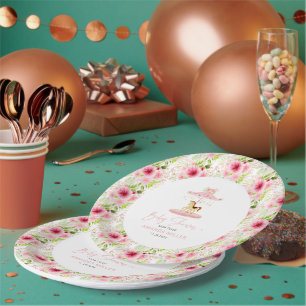 Cute Pink Floral Pony Carousel Paper Plate