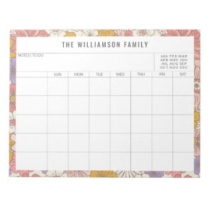 Cute Pink Floral Simple Family Planner Calendar Notepad