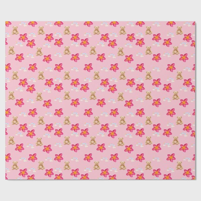 ​Cute Pink Floral Star Pattern Wrapping Paper | Ae (Flat)