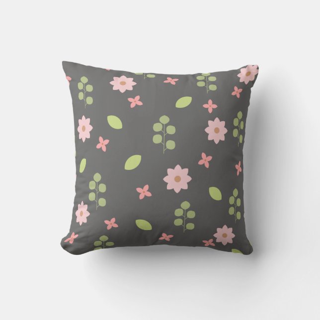 Cute Pink Floral Throw Pillow (Front)