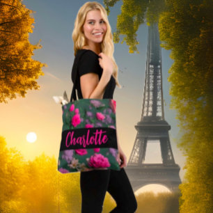 Cute Pink Floral Tote Bag