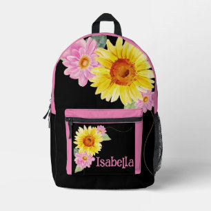 Cute Pink Floral Watercolor Rose Daisy Monogram Printed Backpack