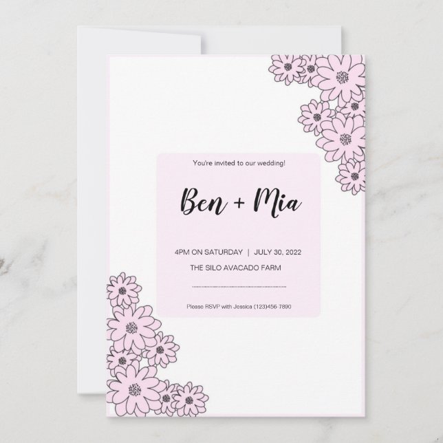 Cute Pink Floral Wedding Invitation (Front)