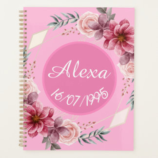 Cute Pink Floral Wreath Birthday Planner