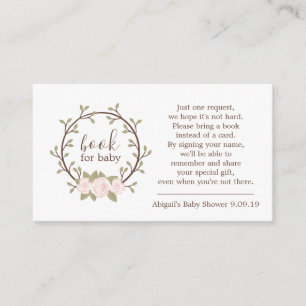 Cute Pink Floral Wreath Book Request Baby Shower Enclosure Card