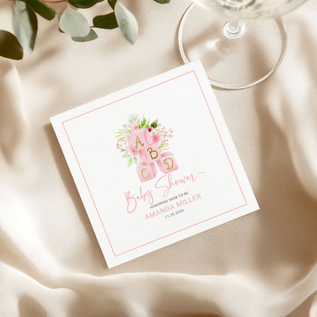 Cute pink flower-decorated alphabet blocks napkin (Creator Uploaded)