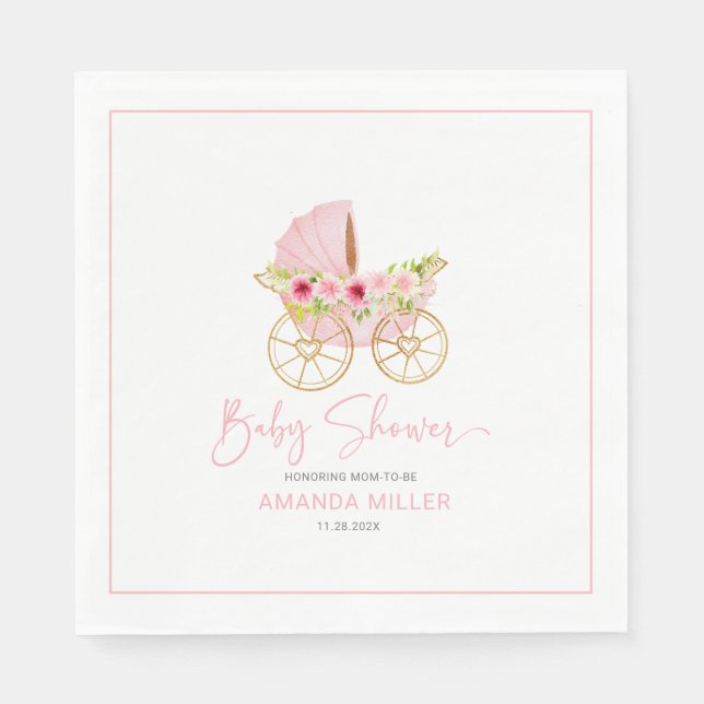 Cute pink flower-decorated baby stroller napkin (Front)