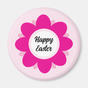 Cute Pink Flower Design Happy Easter Magnet