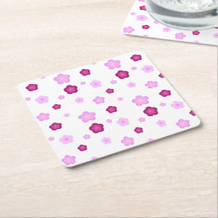 Cute pink flower floral gradient Pattern  Square Paper Coaster
