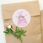 Cute Pink Flower Girl Whimsical Wedding Dress Classic Round Sticker<br><div class="desc">Pretty Flower Girl pink wedding gown featuring a cute pink wedding flower girl, a bridal pink watercolor dress gown, a stylish trendy calligraphy script font, a modern elegant typography design, a bridesmaid girly feminine chic gift, a from bride bridesmaid gift idea, a whimsical fun cute pastel colours, a simplistic minimalist...</div>
