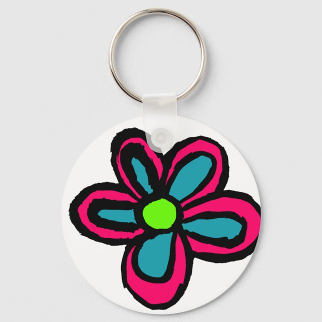 Cute Pink Flower Key Ring (Front)