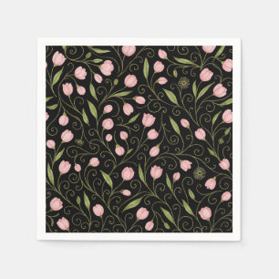 Cute, pink flower on black with repeating pattern  napkin